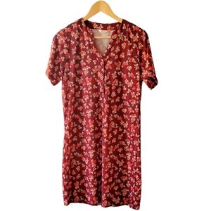 Kaktus Floral Print Ribbed Knit Dress Fall Colors Prairie Cottage Style Casual